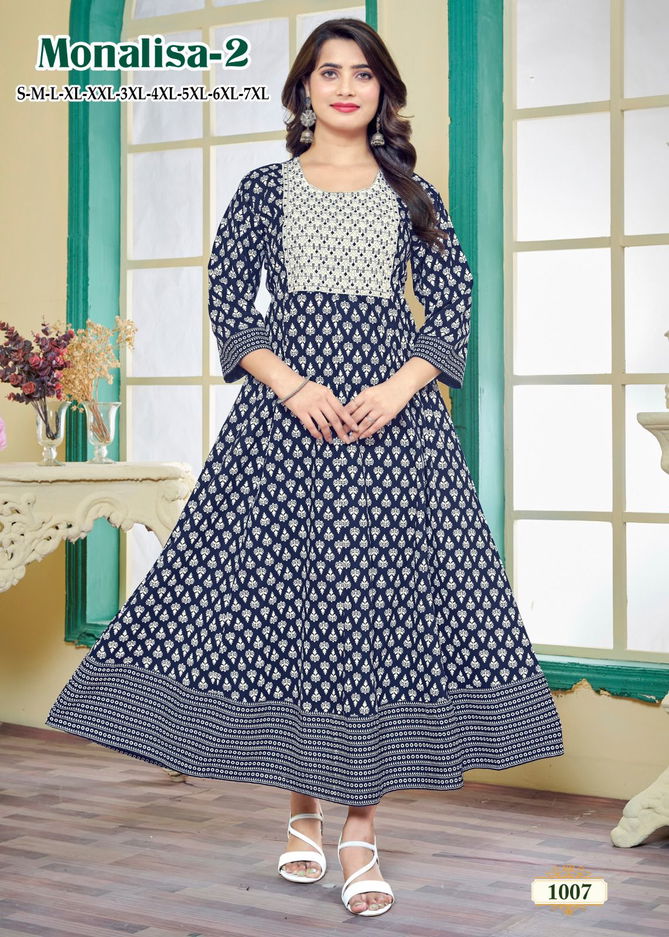 Monalisa 2 Rayon Gold Printed Embroidery Kurtis Wholesale Clothing Suppliers In India
